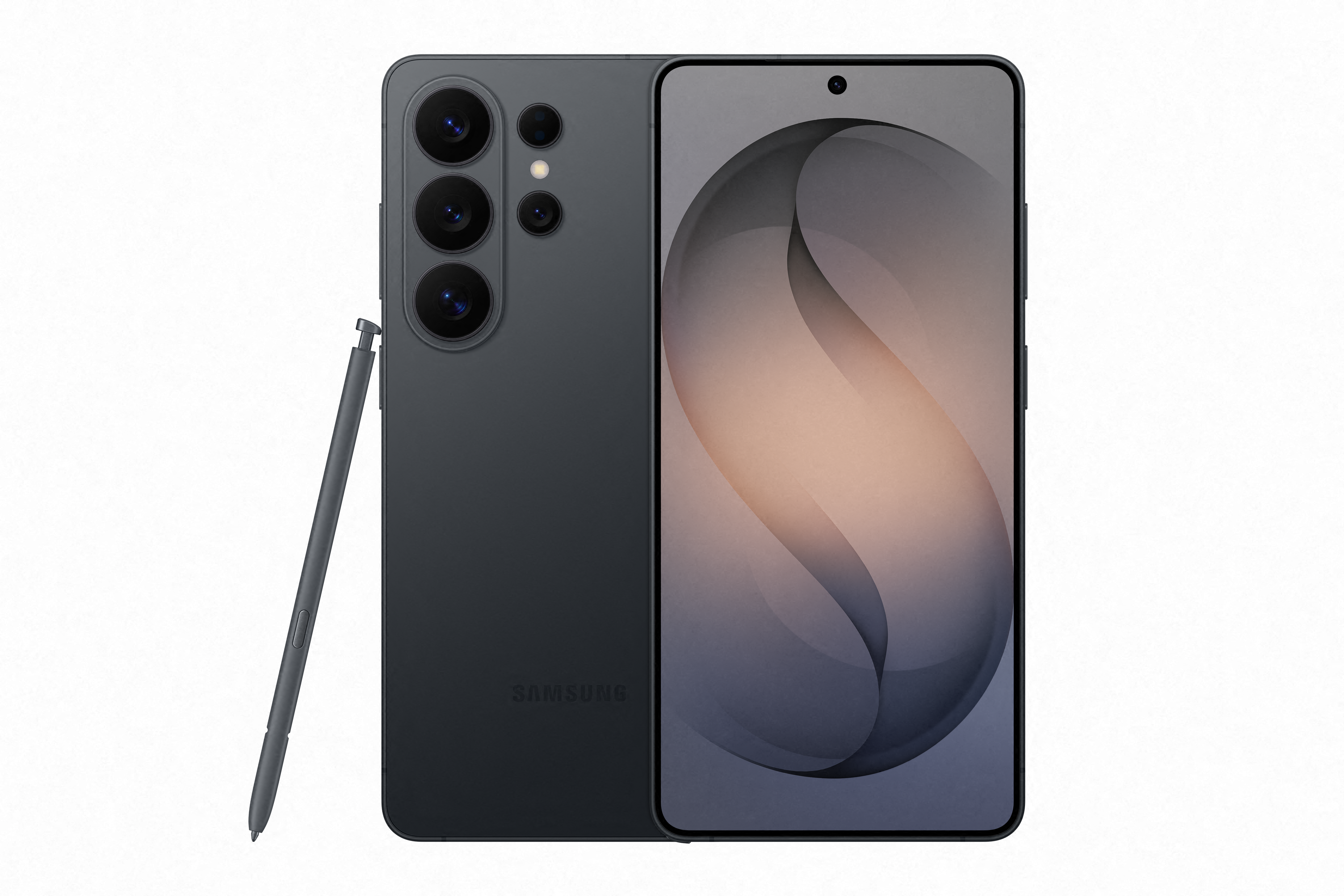 Dunkelgraues Samsung Smartphone mit S-Pen und Kamera-Array.