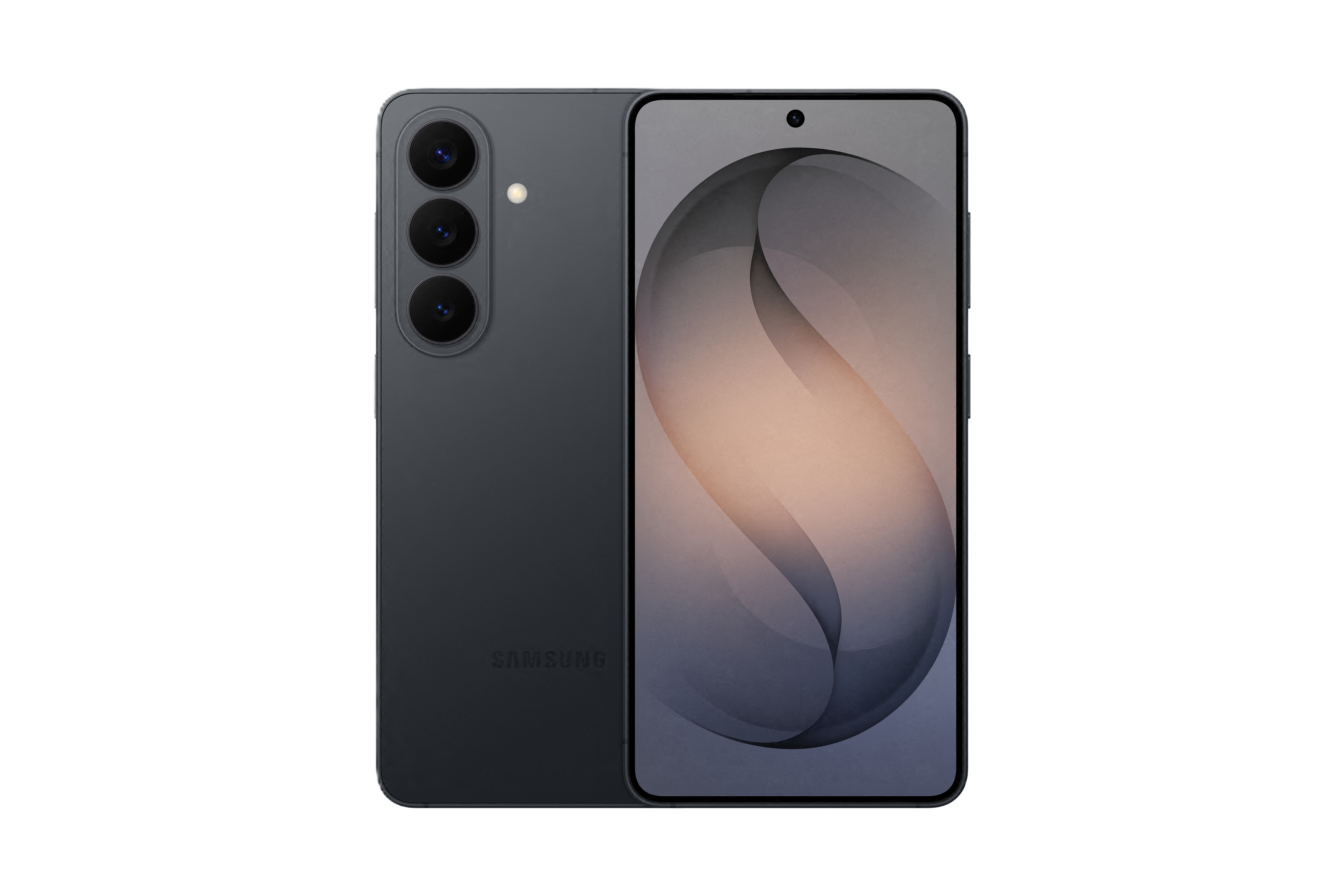 Ein dunkles Samsung Smartphone mit drei Kameras auf der Rückseite.