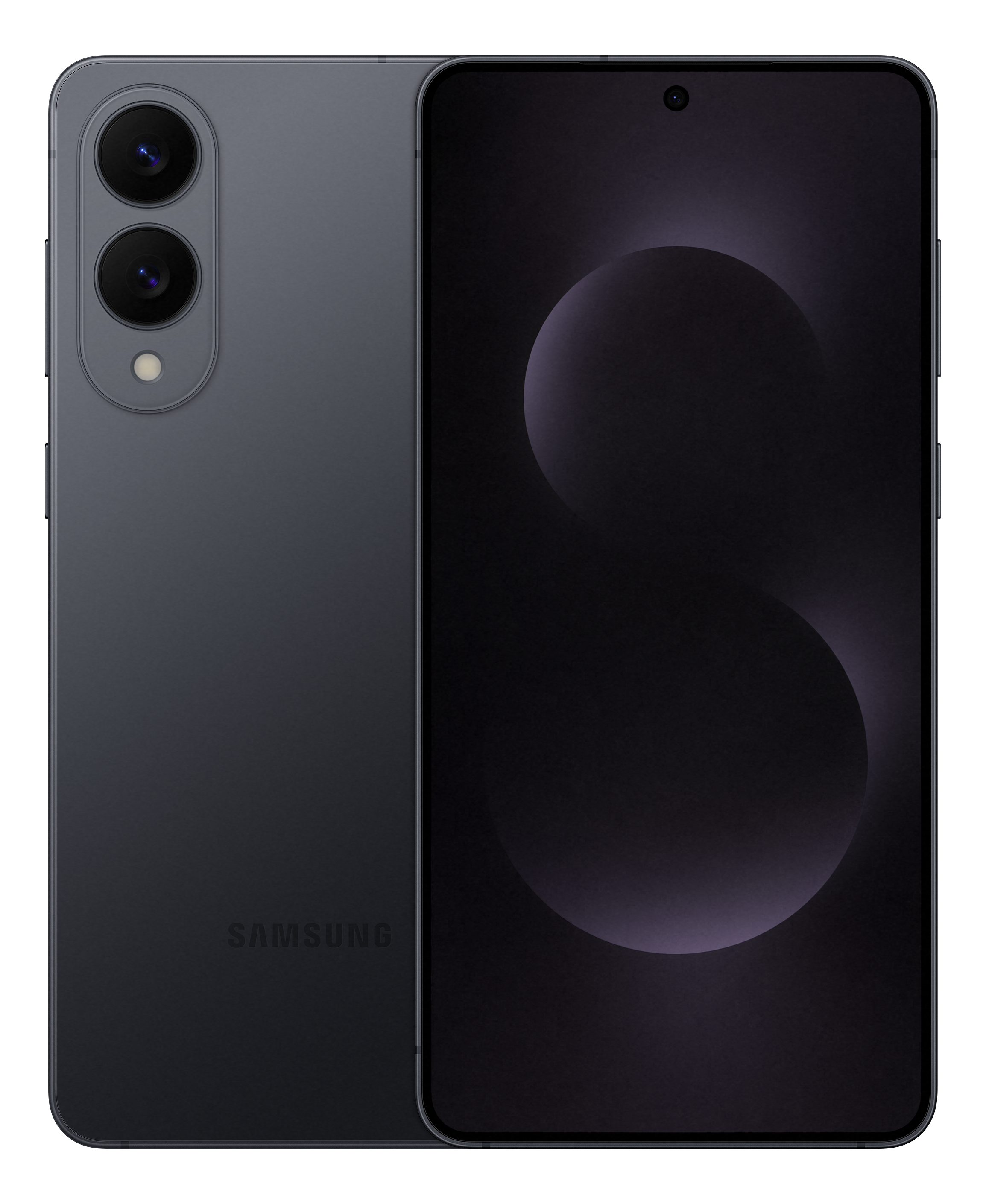Dunkles Telefon mit Wirbeldesign auf dem Bildschirm. Seitenprofil sichtbar.