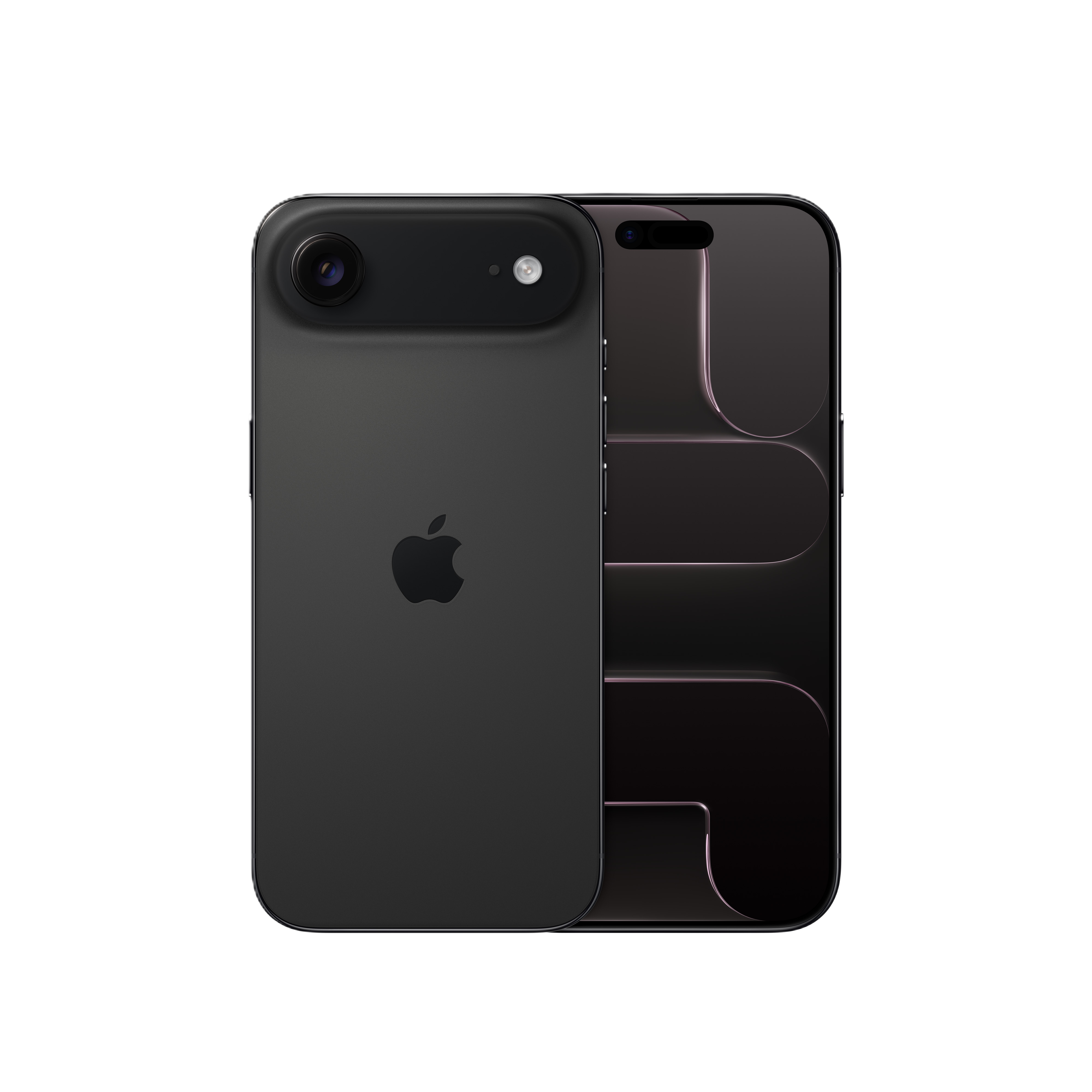 Ein schwarzes iPhone mit Kameraerhöhung. Der Bildschirm zeigt eine dunkle, reflektierende Oberfläche. Das Apple-Logo ist sichtbar.