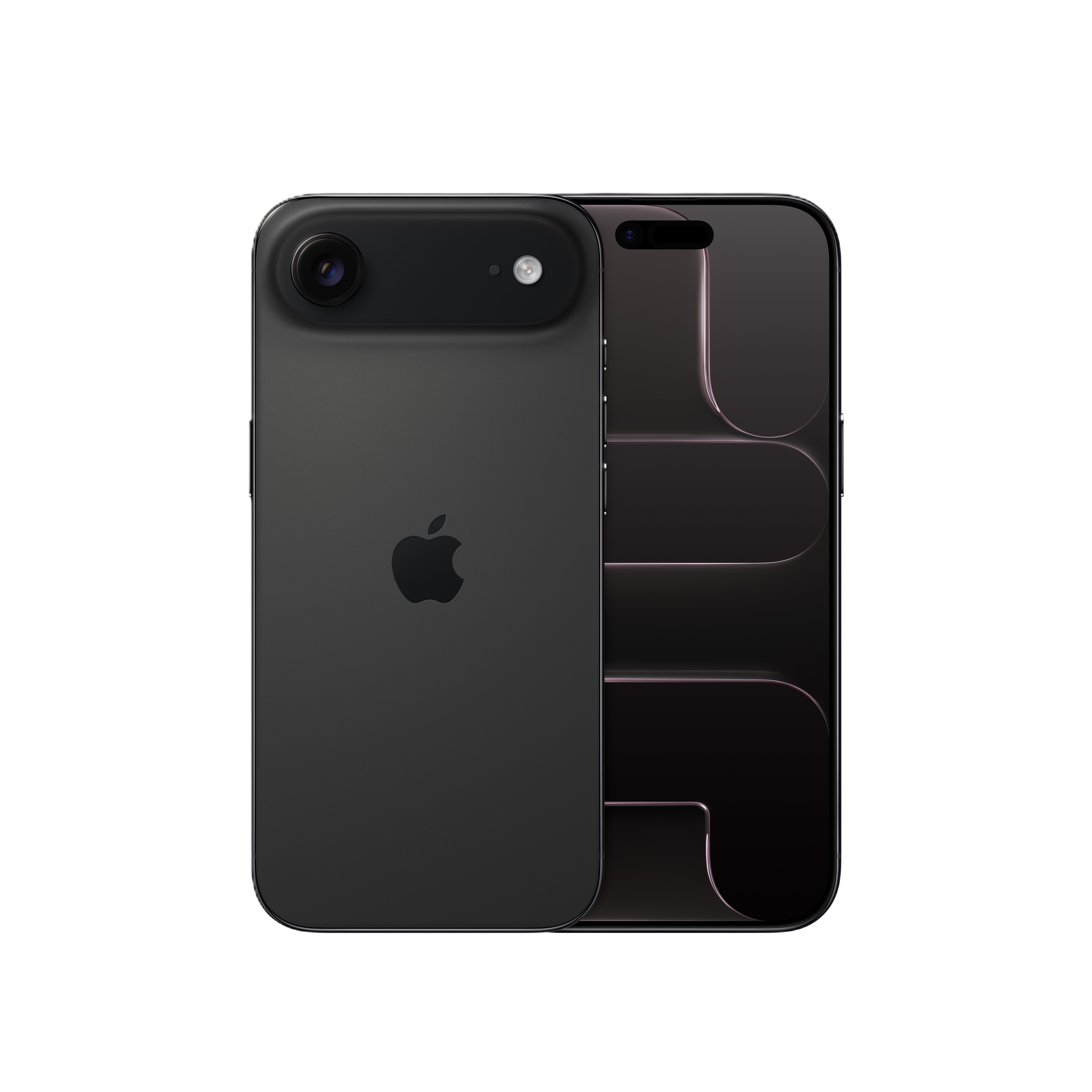 Ein schwarzes iPhone mit Kameraerhöhung. Der Bildschirm zeigt eine dunkle, reflektierende Oberfläche. Das Apple-Logo ist sichtbar.